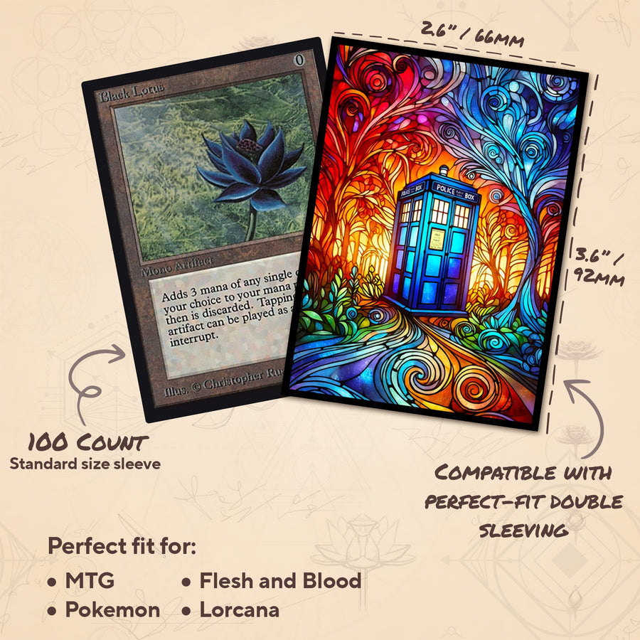 tardis card sleeves Mtg Sleeves: in a Magical Place! 100+ Top Quality Sleeves! Colorful, Sharp Image! This is Your Deck -- Protected and Lookin' Good! Stand apart from your enemies or allies with these never seen before designs Dr Who Card Sleeves -